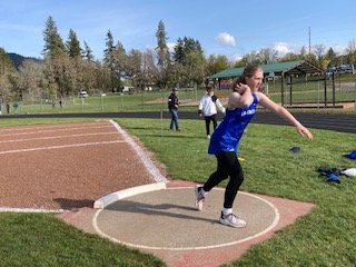 Francisco Cuervo-Sanchez takes part in the shot put at White Salmon on April 27.
