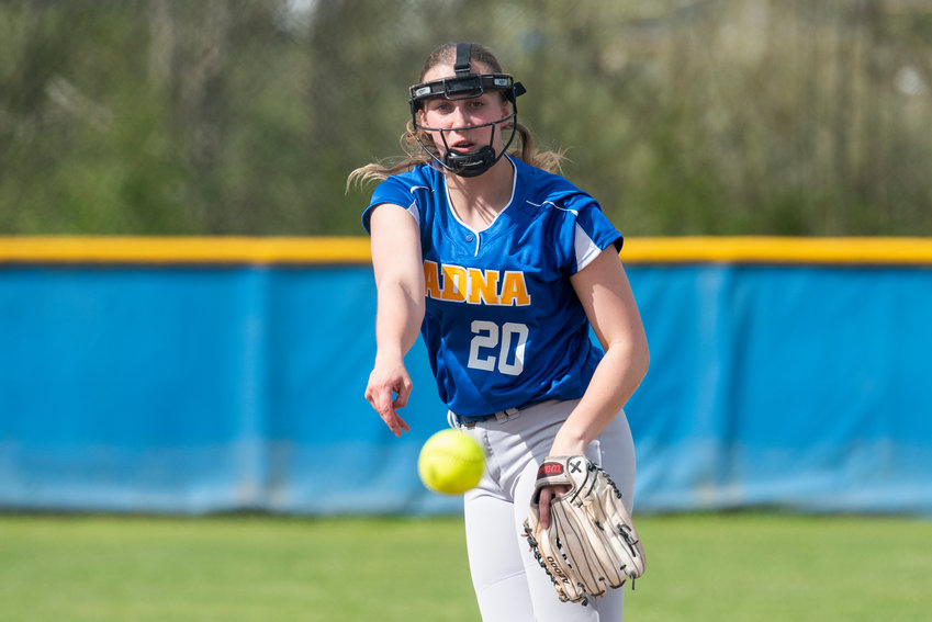 Adna junior Karlee VonMoos delivers a pitch to an Onalaska batter during a league game at home on Wednesday, May 4.