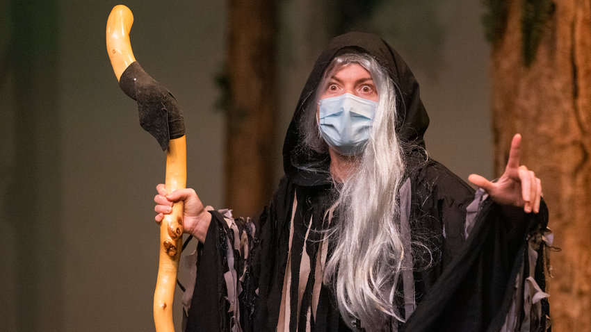Heather Matthews gestures while playing The Witch during dress rehearsals for &ldquo;Into The Woods,&rdquo; presented by the Centralia College Theatre program.