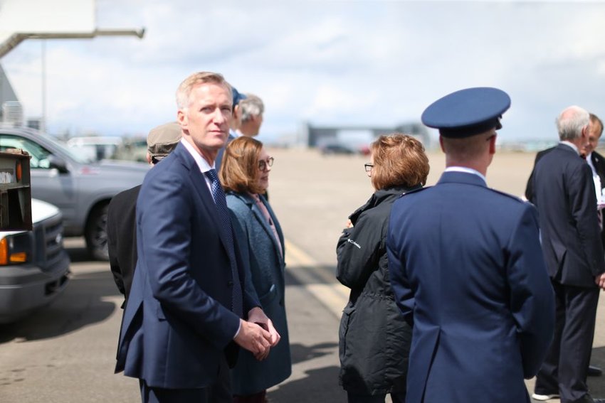 Portland Mayor Ted Wheeler at the Portland airport to see President Joe Biden Thursday afternoon, April 21, 2022.