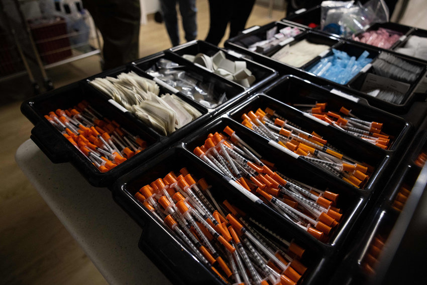 In this Nov. 30, 2021 photo, syringes and other medical equipment are shown during the media tour of the OnPoint supervised drug injection site, in New York. (Yuki Iwamura/AFP/Getty Images/TNS)