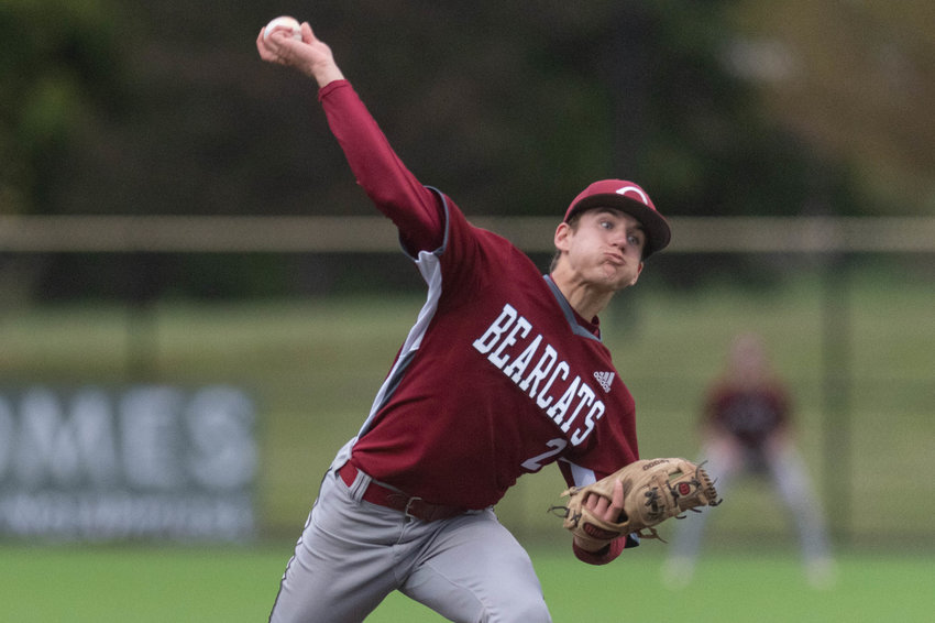 W.F. West's Braden Jones delivers a pitch against Columbia River in the 2A District 4 semifinals May 11 at Ridgefield.