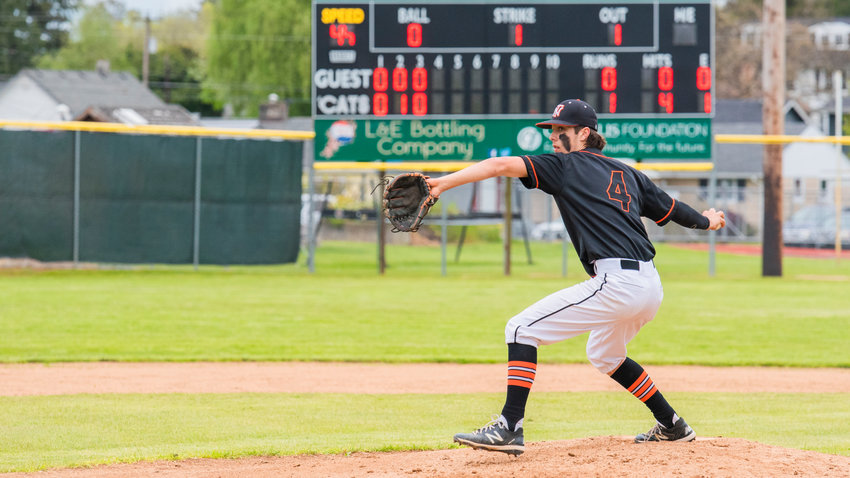 Napavine&rsquo;s Ashton Demarest (4) throws a pitch during a 2B District 4 Title game against Toutle Lake played Friday afternoon in Chehalis at W.F. West.