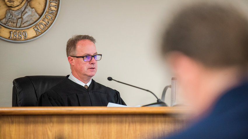 Judge J. Andrew Toynbee presides over Lewis County Superior Court on Tuesday at the Lewis County Law and Justice Center in Chehalis.