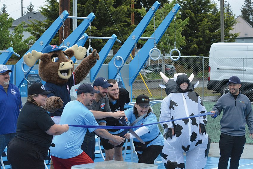 The Tacoma Rainier&rsquo;s mascot Rhubarb was in attendance at a ribbon-cutting ceremony on May 28 for a new fitness pad in Yelm.