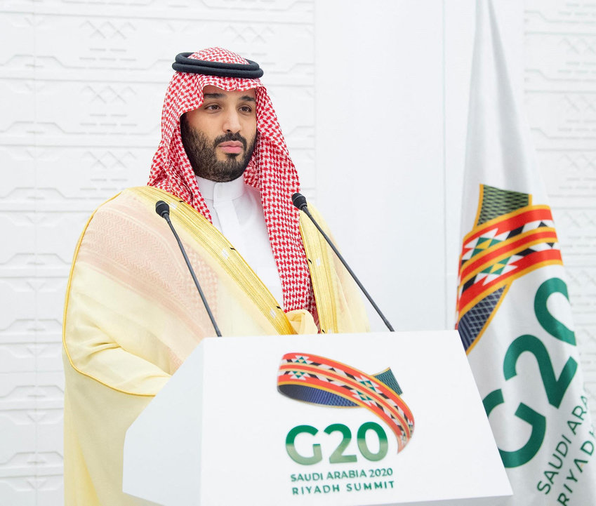 Saudi Crown Prince Mohammed bin Salman during a news conference at the closing of the G20 virtual summit, in the capital Riyadh, Saudi Arabia, on Nov. 22, 2020. (Balkis Press/Abaca Press/TNS)