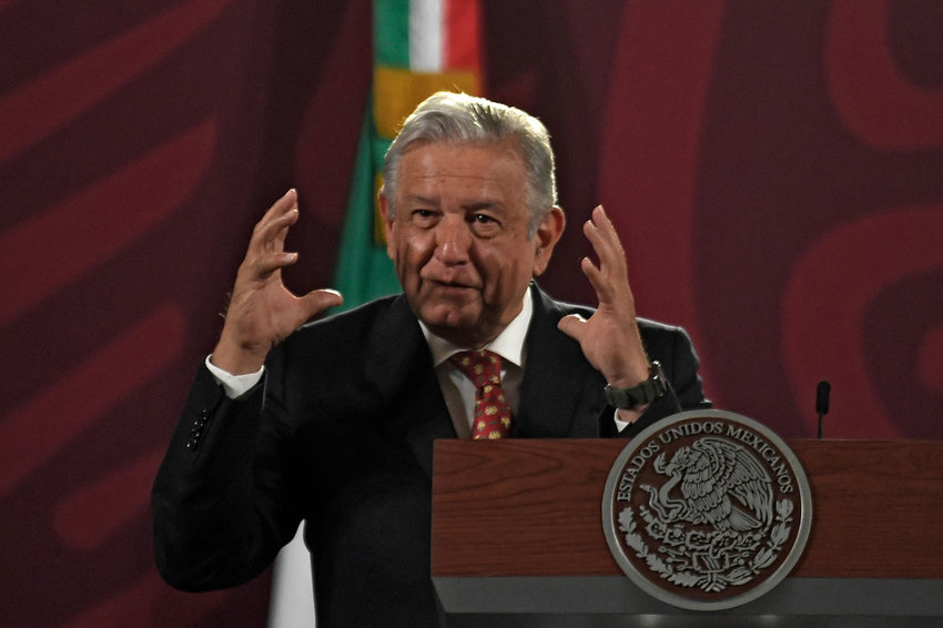 Mexico's President Andres Manuel Lopez Obrador speaks during his daily morning press conference in Mexico City on June 6, 2022. - Lopez Obrador informed Monday he will not attend the Americas Summit in Los Angeles because the US government did not invite all the governments of the region. (Pedro Pardo/AFP via Getty Images/TNS)