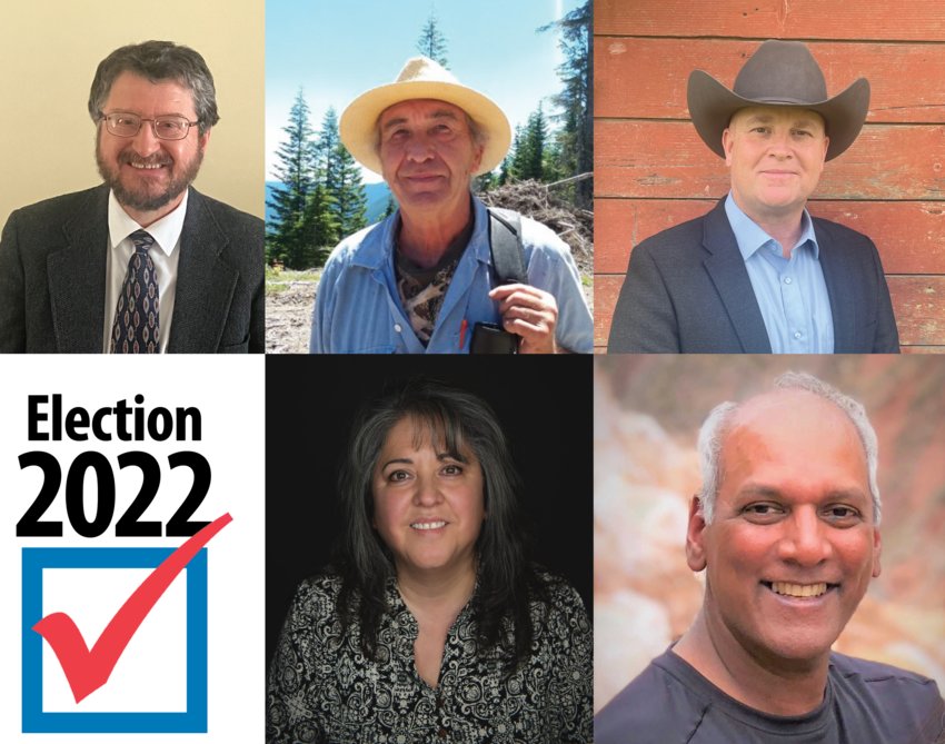 Starting at top left and moving clockwise, county commissioner candidates Jodery &ldquo;Jody&rdquo; Goble, Pete Krabbe, Scott Brummer, Harry Bhagwandin and Pat Saldana are pictured.
