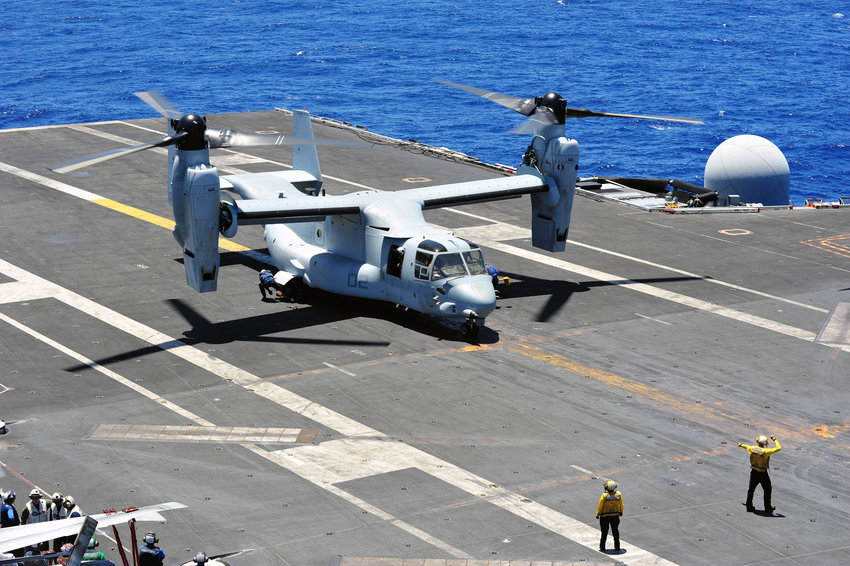 An MV-22B Osprey in an August 2014 file image. The same type of aircraft crashed during a training mission near Glamis, California, on Wednesday. (Mass Communication Specialist 1st Class Dustin Kelling/U.S. Navy/TNS)