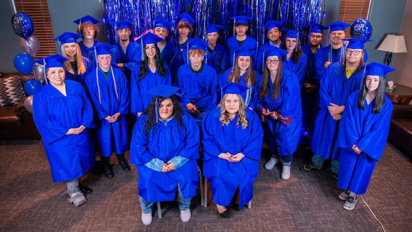 Class of 2022 graduates from Futurus High School pose for a photo in Centralia on Tuesday.