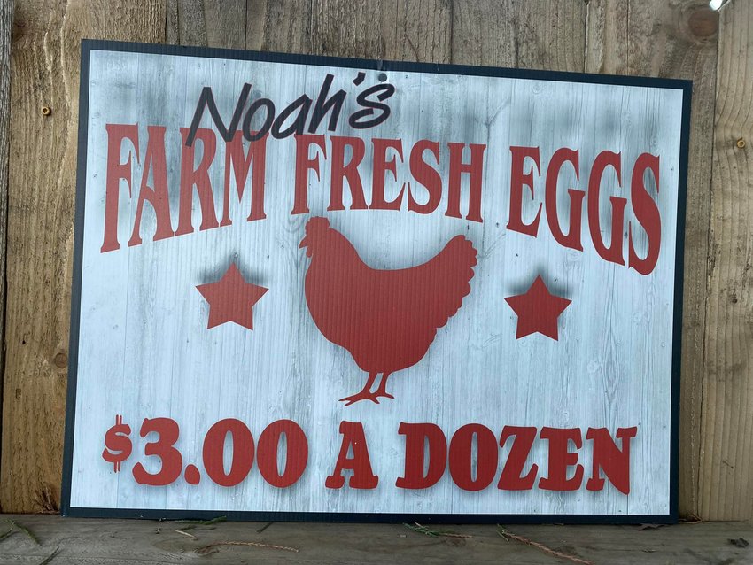 The sign for Noah&rsquo;s Farm Fresh Eggs is pictured.