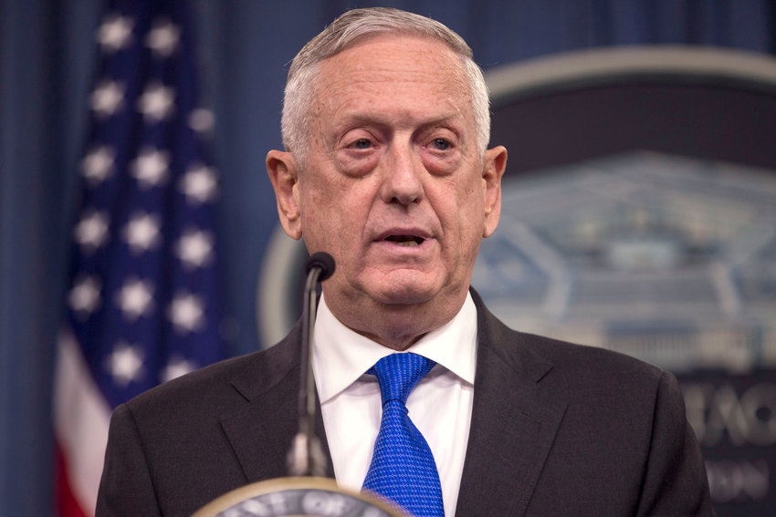 Former Secretary of Defense James Mattis speaks during a news briefing at the Pentagon in Arlington, Va., on August 28, 2018. (Zach Gibson/Getty Images/TNS)