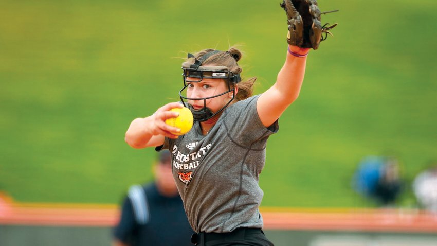 Haley Rainey pitches for Idaho State during a 2022 softball game.