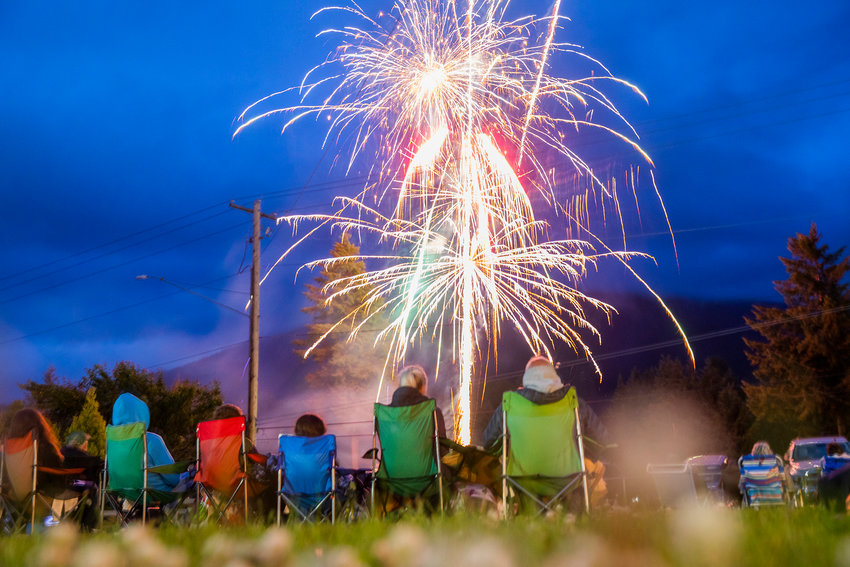 Fireworks explode over onlookers outside the Packwood Community Hall on Saturday.
