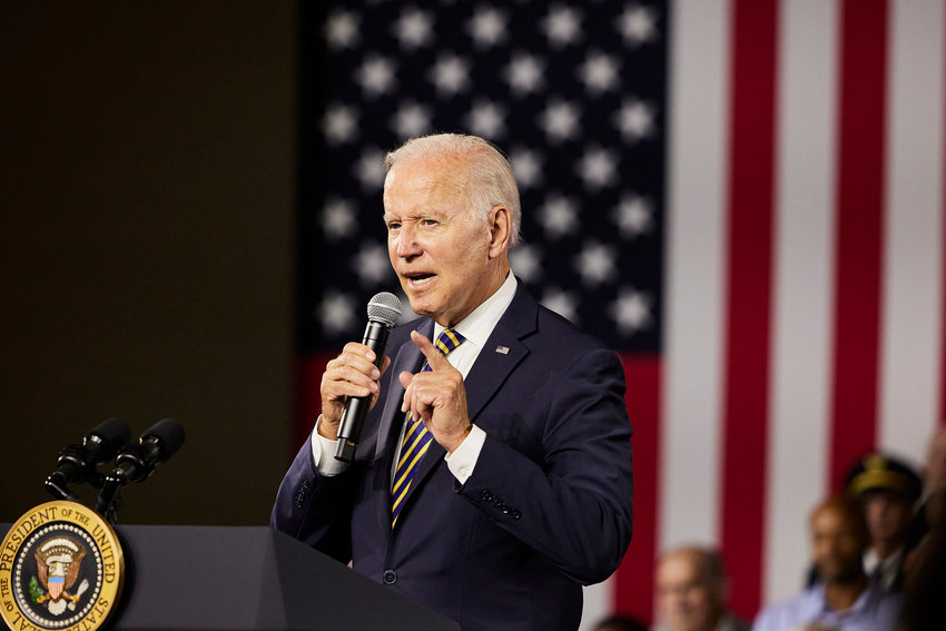 President Joe Biden speaks to supporters at Max S. Hayes High School on Wednesday, July 6, 2022, in Cleveland. (Angelo Merendino/Getty Images/TNS)