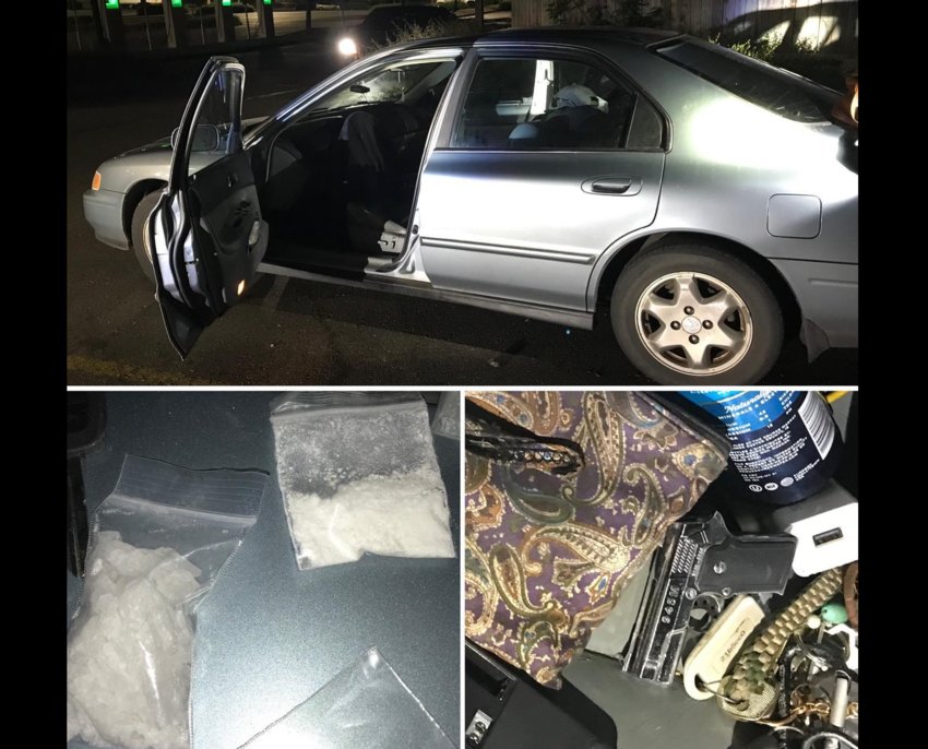 A stolen car found the week of July 4 contained methamphetamine, cocaine and a handgun, Lacey police announced.