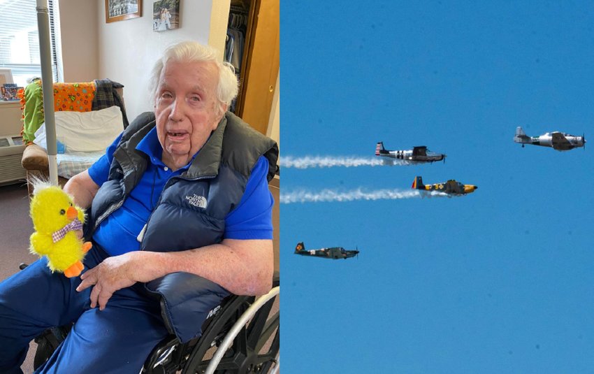Cascade Warbirds members today flew their aircraft in a special formation in a salute to D-Day Veteran Robert &ldquo;Bob&rdquo; Kabel on his 100th birthday celebration.