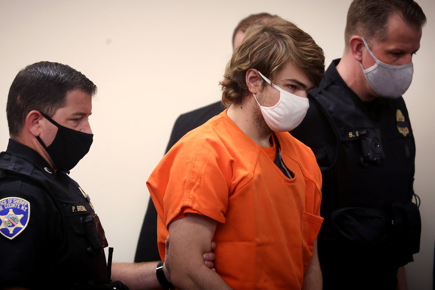 Payton Gendron arrives for a hearing at the Erie County Courthouse on May 19, 2022, in Buffalo, New York. Gendron is accused of killing 10 people and wounding another three during a shooting at a Tops supermarket on May 14 in Buffalo. (Scott Olson/Getty Images/TNS)