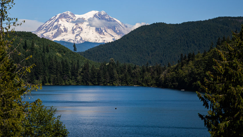 Mount Rainier towers over Mineral Lake.