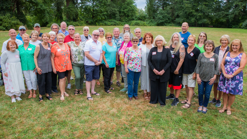 The W.F. West High School Class of 1971 gathers at Alexander-Lintott Park in Chehalis Saturday for their 51-year reunion. The class gathered after its 50-year reunion was scaled back in 2021 due to COVID-19 concerns at the time.