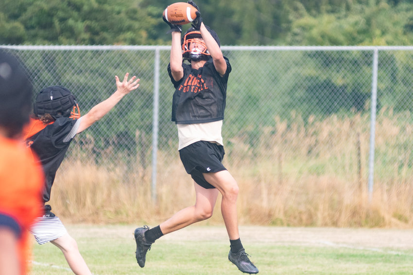 James Grose goes up to make a catch during Napavine's Aug. 18 practice.