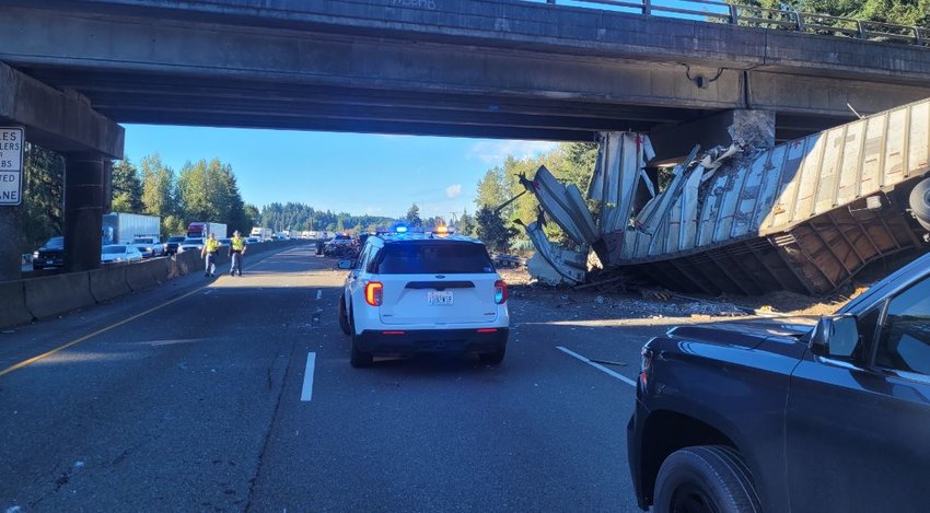 One lane of southbound Interstate 5 has reopened after emergency crews shut down all southbound lanes of the interstate at milepost 97 near Maytown earlier this morning when the driver of a semi-truck died in a collision with the 113th Street overpass.&nbsp;