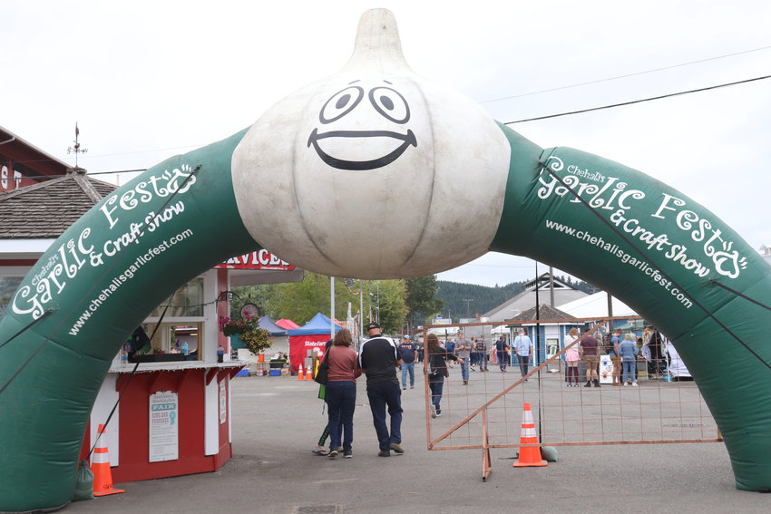 FILE PHOTO &mdash;&nbsp;A garlic arch welcomes attendees to the Washington State Garlic Fest at the Southwest Washington Fairgrounds in 2022.