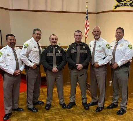 Pictured from left are Lewis County Sheriff's Office Operations Chief Dusty Breen, Undersheriff Wes Rethwill, Deputy Michael Anderson, Deputy Max Miller, Sheriff Rob Snaza, and Captain Rick Van Wyck.