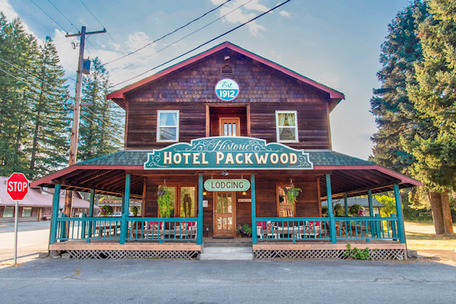 The newly remodeled facade of the Hotel Packwood is pictured.
