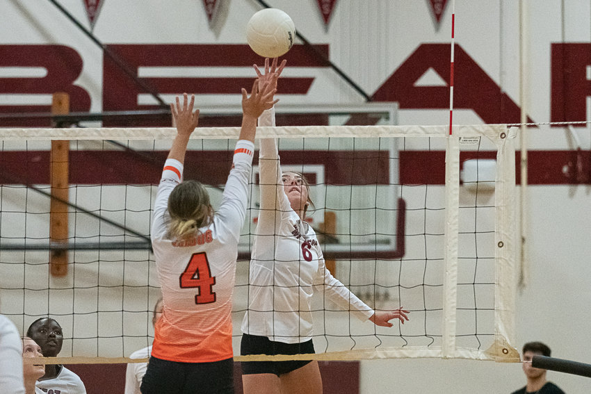 W.F. West outside hitter Morgan Rogerson tips the ball over the net against Washougal Sept. 6 in Chehalis.