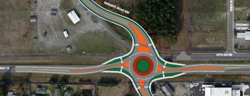 A contractor is scheduled to begin construction on a new roundabout in Grand Mound at the intersection of U.S. Highway 12 and Sargent Road Southwest at the end of September with completion expected sometime in fall 2023.