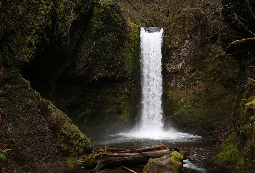 Wiesendanger Falls is found on Multnomah Creek in the Columbia River Gorge, accessed by the Larch Mountain Trail just upstream from Multnomah Falls.