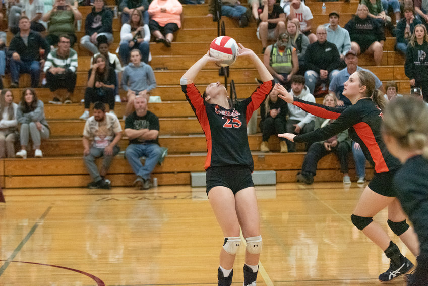 Centralia setter Peyton Smith dishes the ball away during the Tigers' match against W.F. West on Sept. 22.