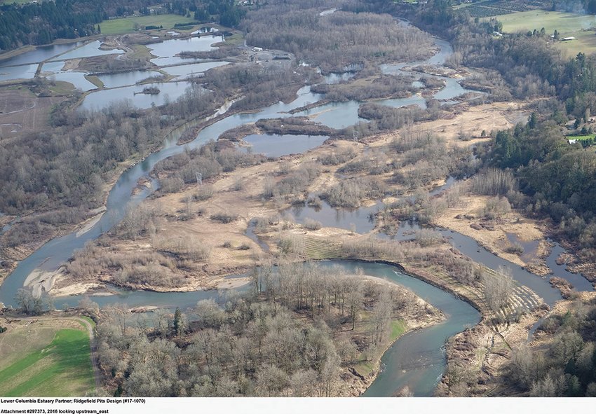 An aerial photo shows the Ridgefield Pits area looking upstream.