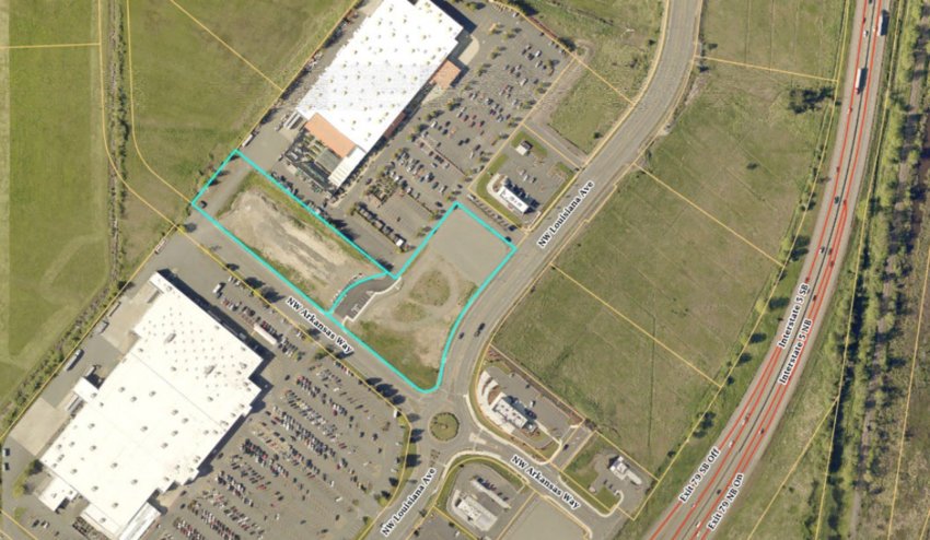 The lots where additional electric vehicle charging stations will be installed is highlighted in this image from the City of Chehalis.