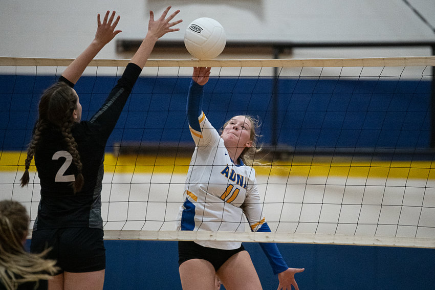 Adna outside hitter Kendall Humphrey tips the ball over the net against Napavine Oct. 13.