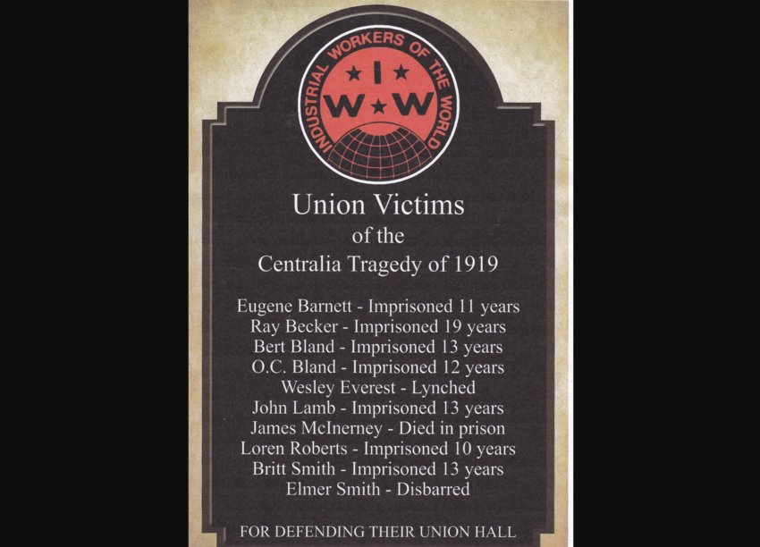 An image of the plaque that will be installed in George Washington Park in Centralia.
