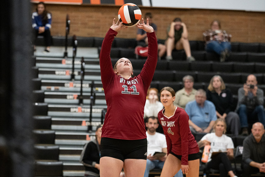 W.F. West setter Savannah Hawkins passes to a teammate against Centralia Oct. 18 at Ron Brown Court.
