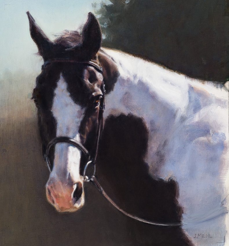 A painting of Joanne Mehl&rsquo;s horse, Dutch, is shown.