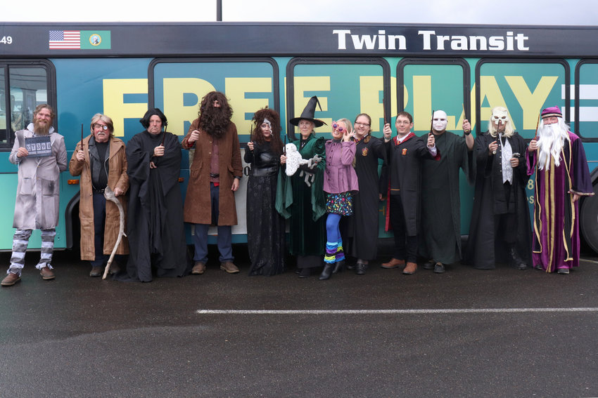 win Transit staff dressed as Harry Potter characters for Trick or Treat Transit Monday afternoon at the Lewis County Mall in Chehalis.  During the event, buses were used to carry passengers to Halloween festivities in downtown Centralia and Chehalis.