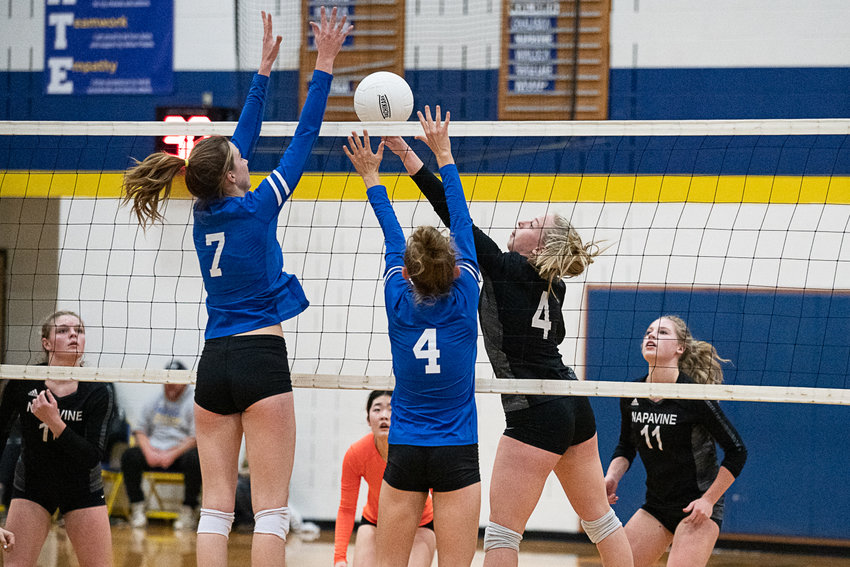 Napavine outside hitter Grace Gall tips a ball over the net against Toutle Lake Nov. 2 in the 2B District 4 semifinals at Adna.