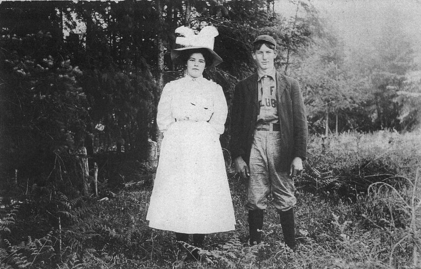 This 1916 photo is of Doris Malantha Owen Booth and Donnie W. Booth. It was taken sometime before the couple&rsquo;s 1917 wedding date. She&rsquo;s dressed smartly with a light colored dress and a huge bow on her hat. He&rsquo;s dressed for baseball. Donnie owned and operated a garage in Vader and lived in Vader with his wife, Doris, and their four children &mdash; Gerald, Harold, Marjorie and Myrtle.