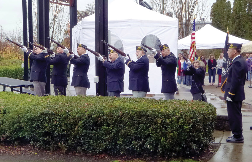 American Legion Post 44 aims their rifles during a previous Veterans Day ceremony.