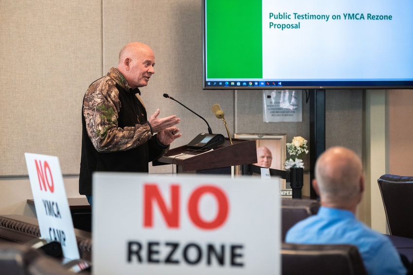 Mike Heinz makes public testimony in opposition of a rezone during a public hearing at the Lewis County Courthouse in Chehalis last month.