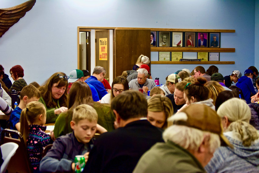The Chehalis Eagles event space was packed to standing-room only for the Twin Cities Rotary Club&rsquo;s annual turkey bingo event in 2021.