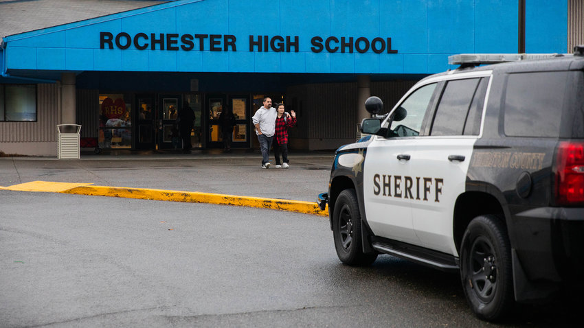 Parents take students out of class following a large police presence at Rochester High School where members of the Thurston County Sheriff&rsquo;s Office were investigating a threat Tuesday morning.
