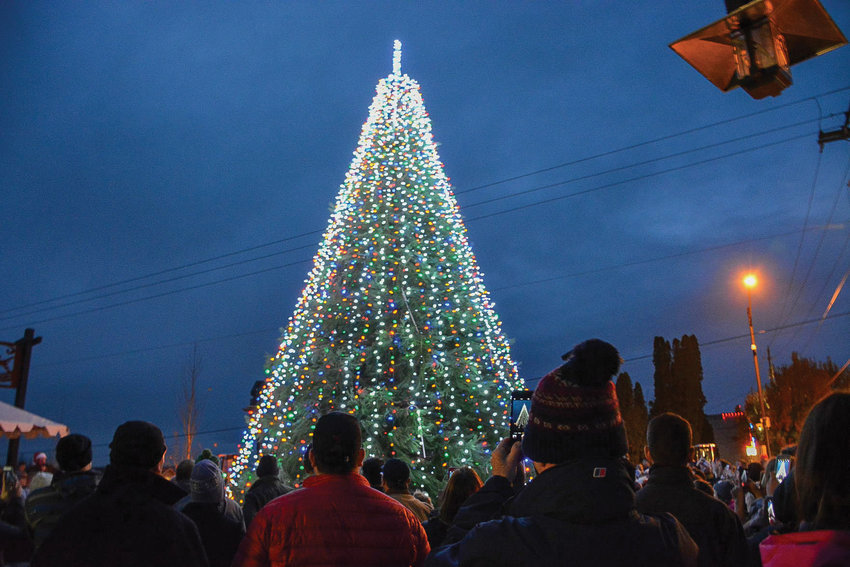 The Ridgefield Christmas tree lights up during the city&rsquo;s 2016 Hometown Celebration.
