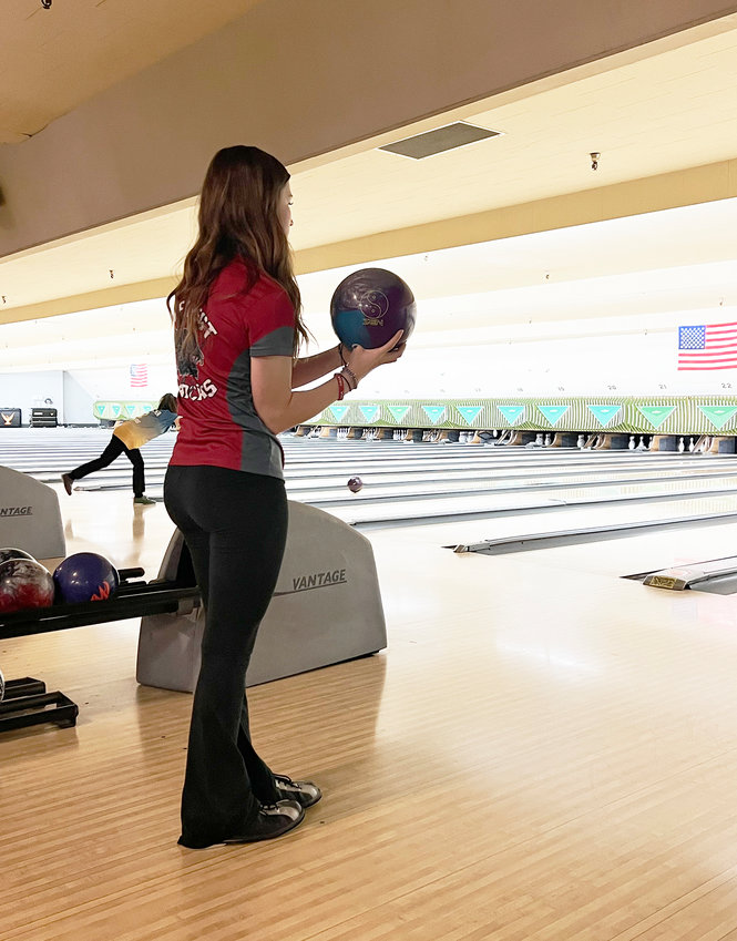 W.F. West bowler Tyran Ozretich lines up an attempt at Westside Lanes in Olympia Nov. 29.