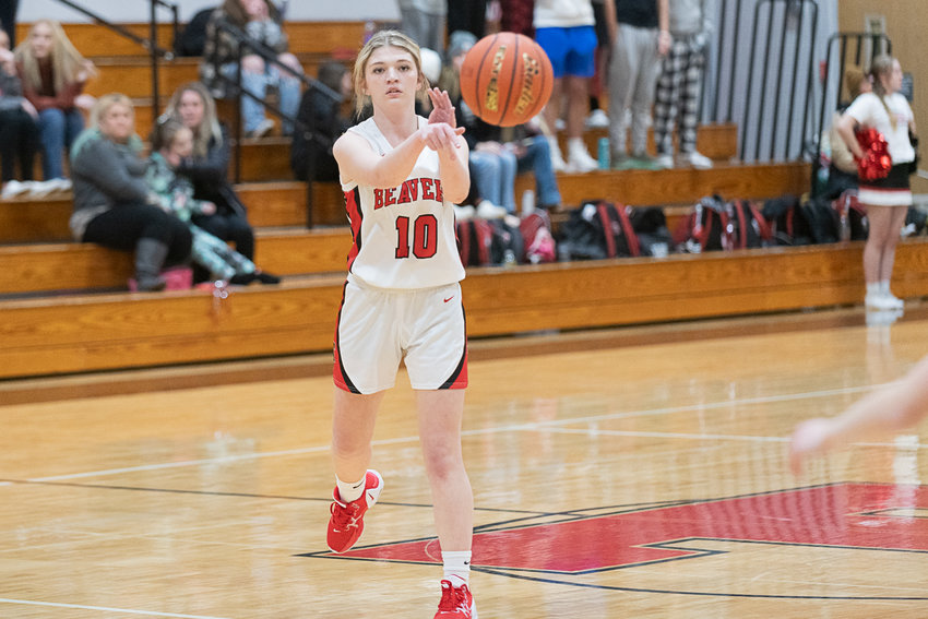 Tenino's Brianna Asay throws a pass during the Beavers' 56-16 loss to Centralia on Dec. 1.