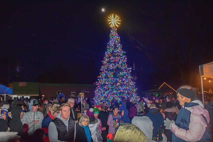 Ridgefield&rsquo;s Christmas tree lights up Overlook Park after a tree lighting ceremony on Dec. 3.